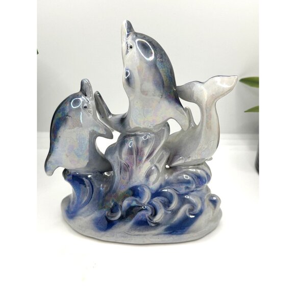 Ceramic Dolphin Trio Figurine With Iridescent Finish - Picture 4 of 9